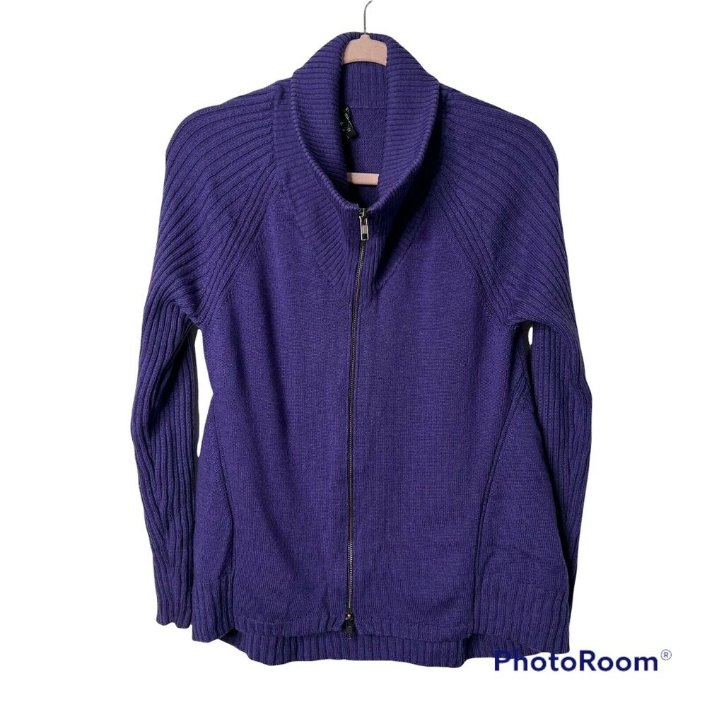 Eileen Fisher Zip front sweater Cowl Neck Purple Size Small